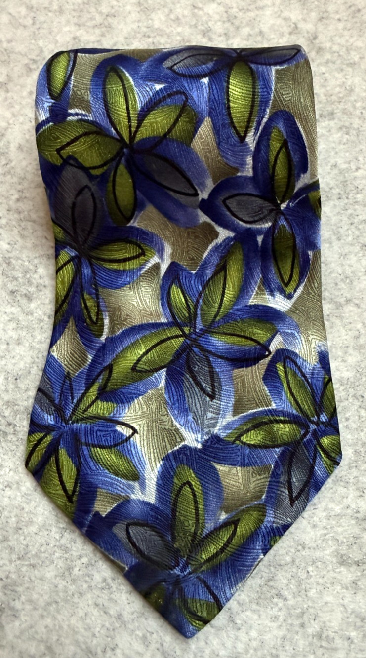 Jerry Garcia Beavon Trees Collection Fourteen Silk Tie Blue Green Floral Tie